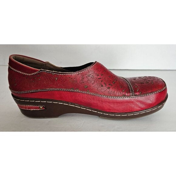 Spring Step L'Artiste Sz 40/9.5 Slip On Red Cut Out Floral shoes Art To Wear - Picture 7 of 11